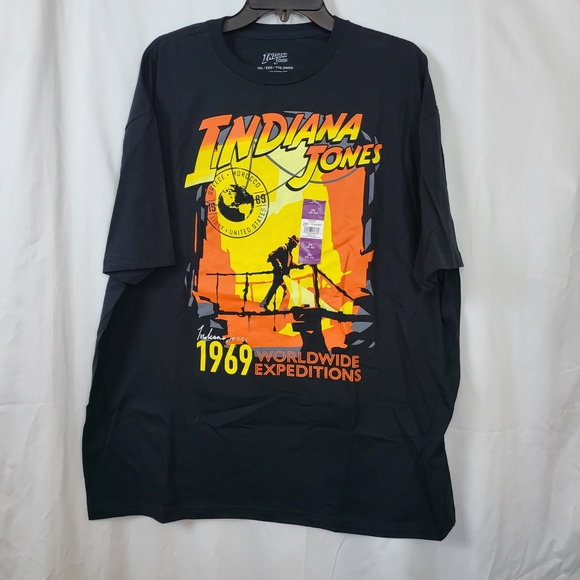 Indiana‎ Jones Men's Black 1969 Worldwide Expeditions Retro Graphic Tee 2XL New - Picture 1 of 5